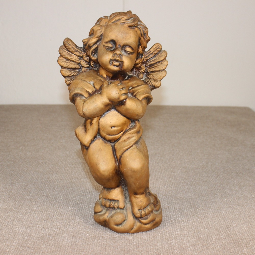 Vintage Gold Cherub Angel Figurine Praying Ceramic Statue 14 Inch Home‎ Decor